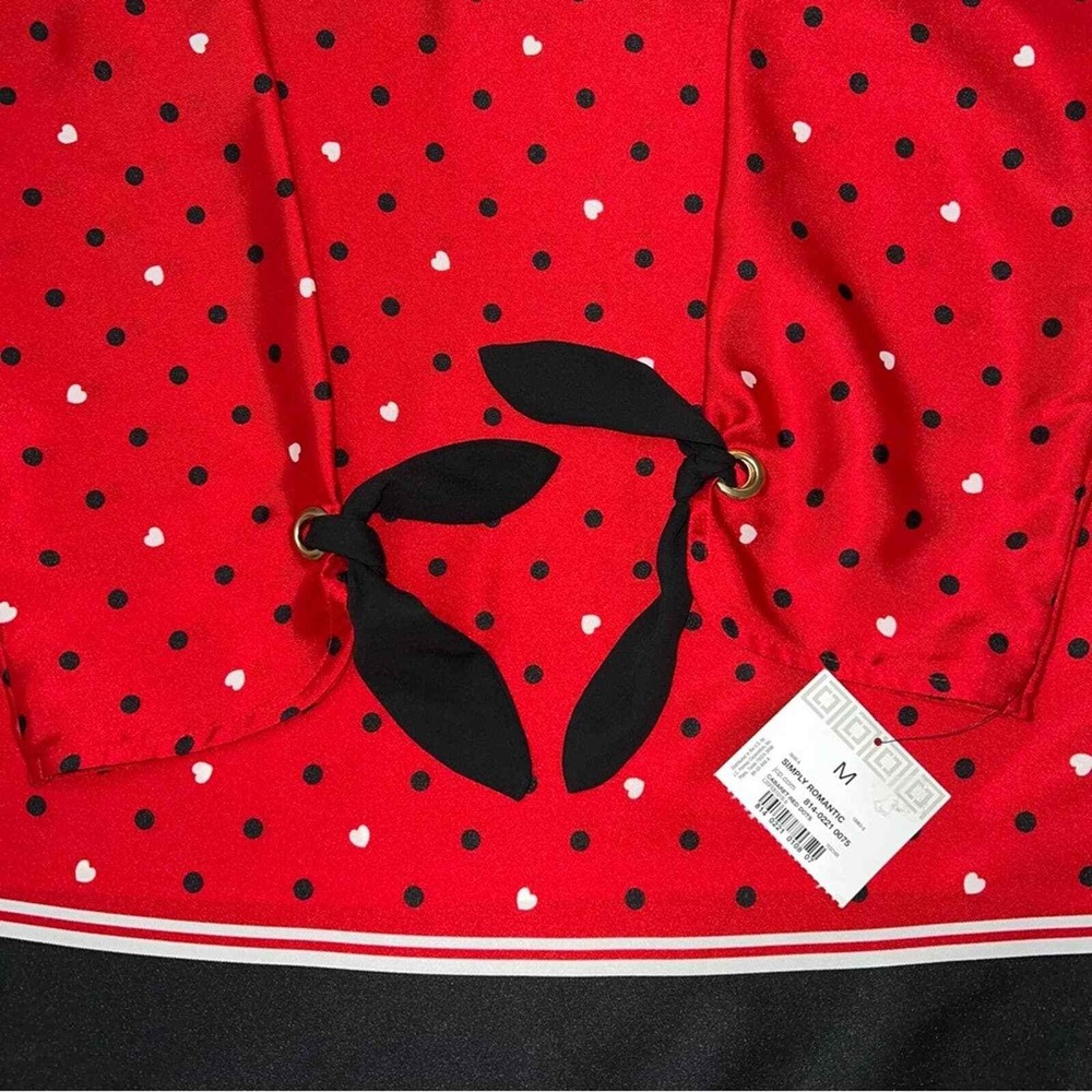 NWT Liz Claiborne Career Blouse Womens M Red Polka Dot Heart Boat Neck Tie Cuff - Picture 6 of 8